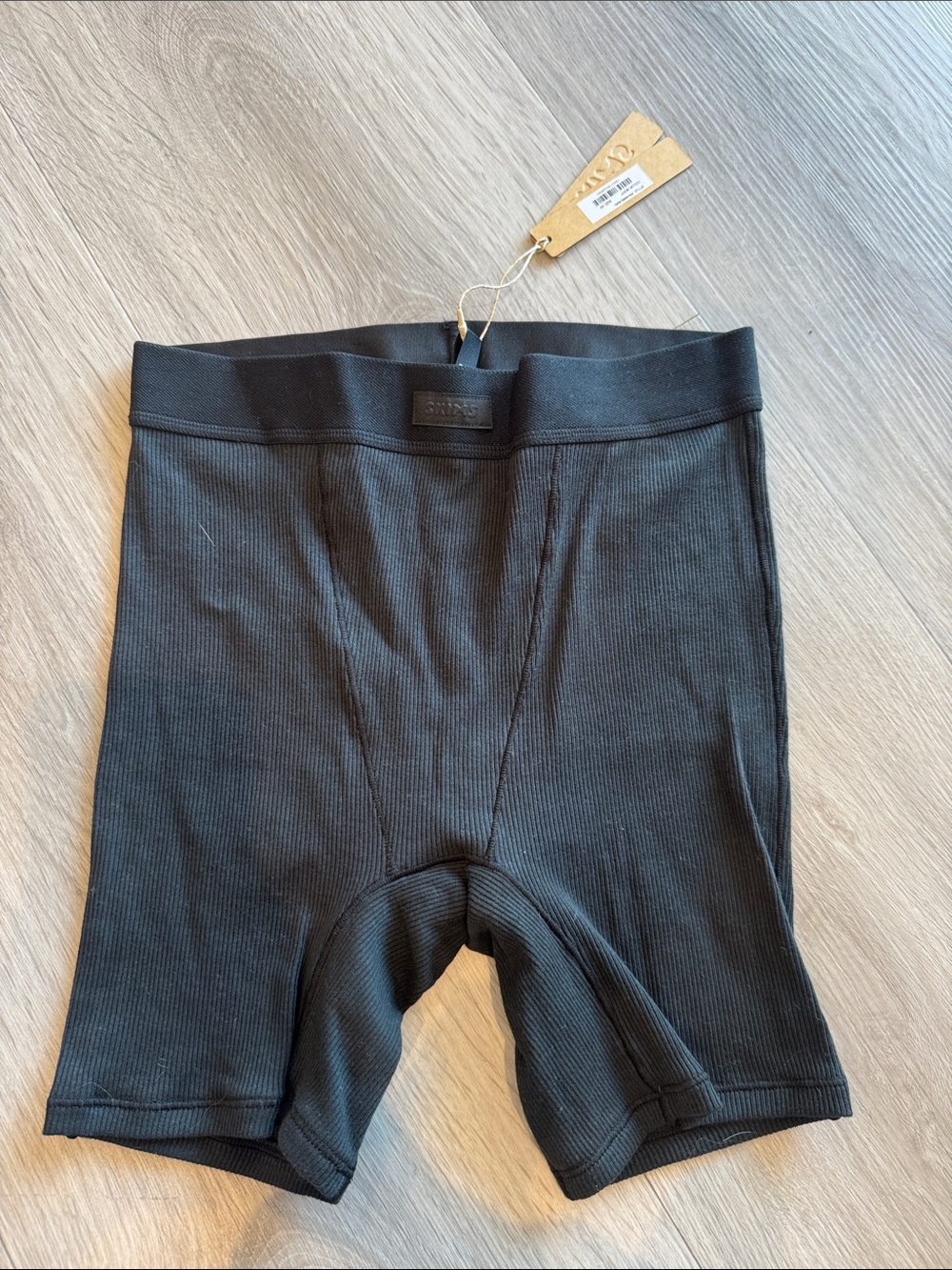 SKIMS Black Ribbed High-Waist Lounge Shorts